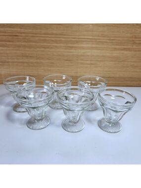 Mid Century Clear Glass Sundae Dishes Dominion Glass 1950s Dessert Bowls Set 6